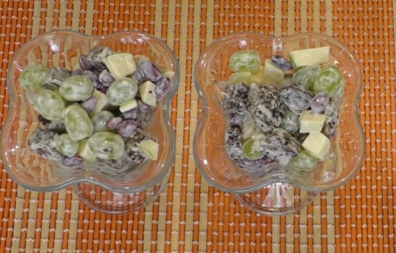 Салат Банкет с виноградом, фасолью, яблоками и чесноком