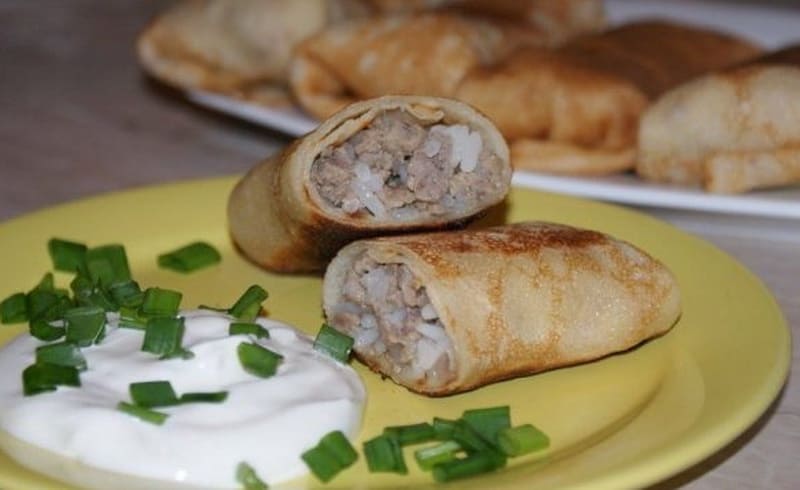 Блинчики с мясом и рисом