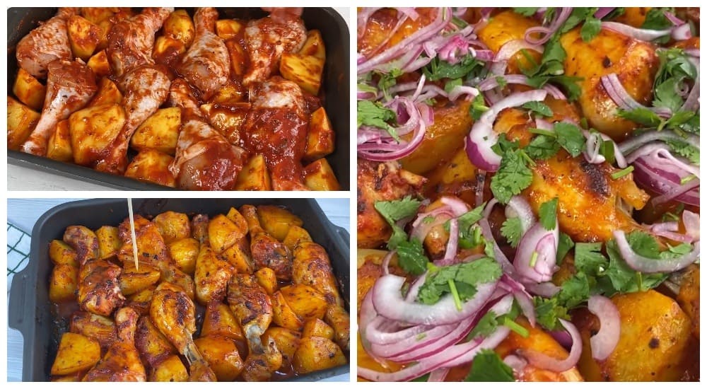 Курица и картофель, запеченные в духовке