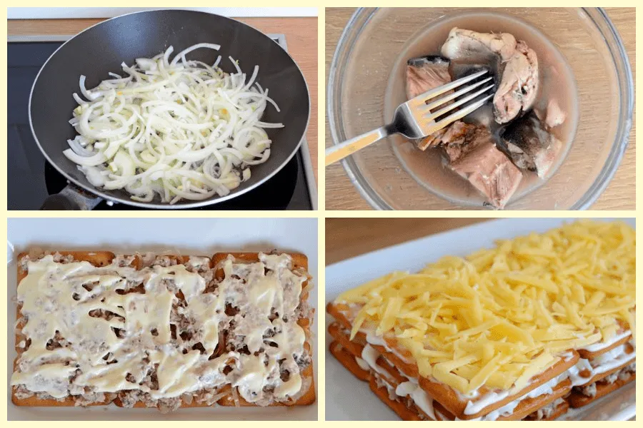 Быстрая закуска в виде торта из крекеров