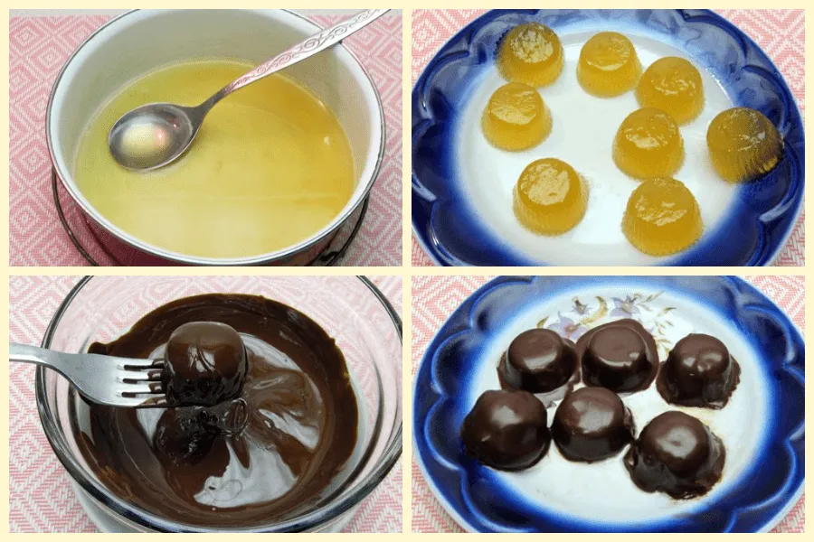 Желе из фруктового сока в шоколадной глазури