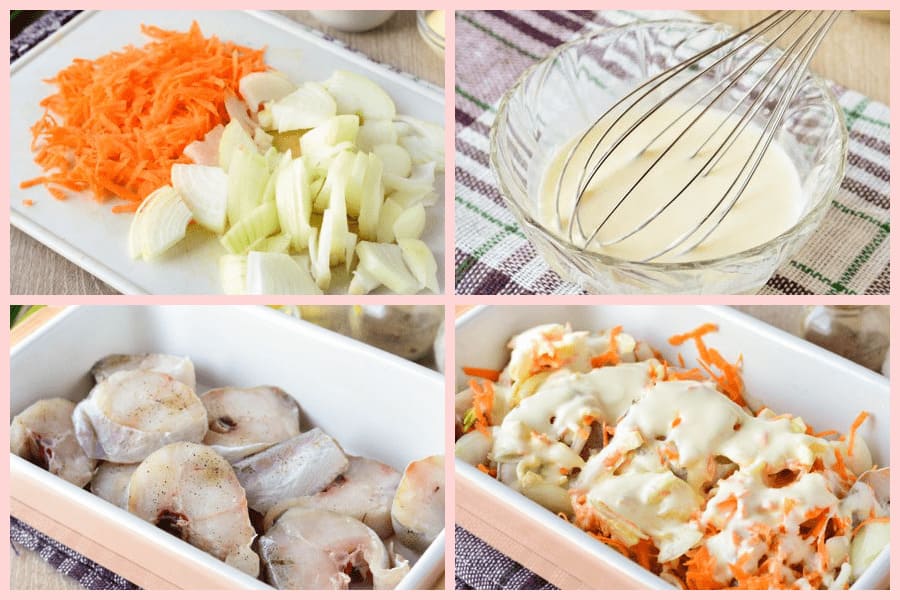 Минтай под луково-морковной шубкой с нежным соусом