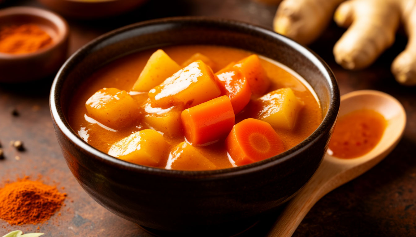 Текстура густого японского соуса карри в чаше