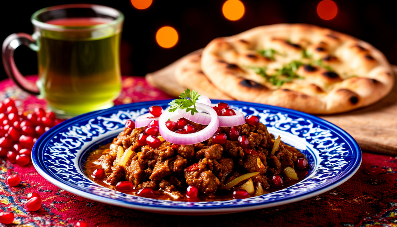 Готовая ковурма по-фергански на лягане с лепешкой