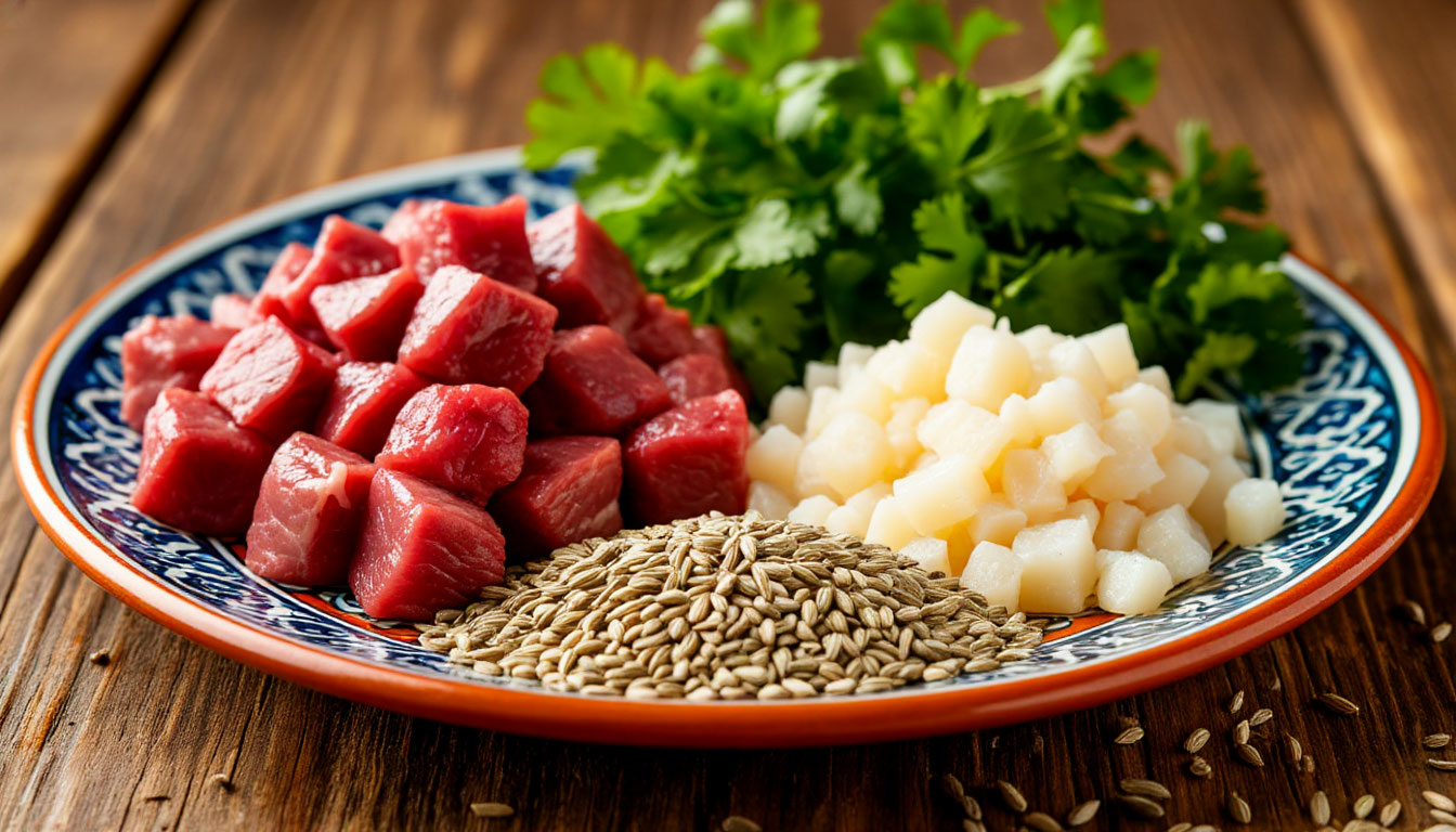 Ингредиенты для приготовления ковурмы по-фергански: баранина и курдюк