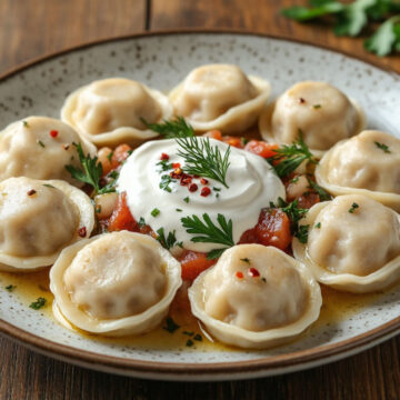 Сколько времени нужно для приготовления пельменей Тарелка варёных пельменей, сметана, зелень, укроп, красный перец