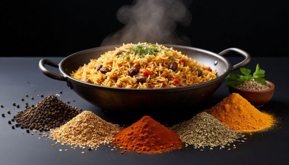 Сколько специй класть в плов Специи для плова на фоне казана.