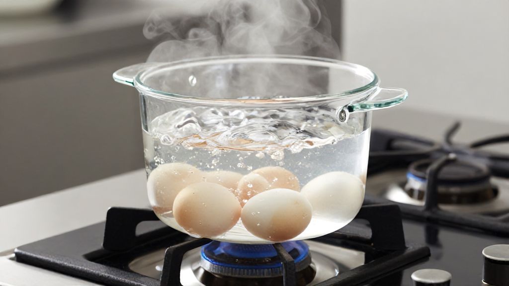 Варка яиц в прозрачной кастрюле на умеренном огне