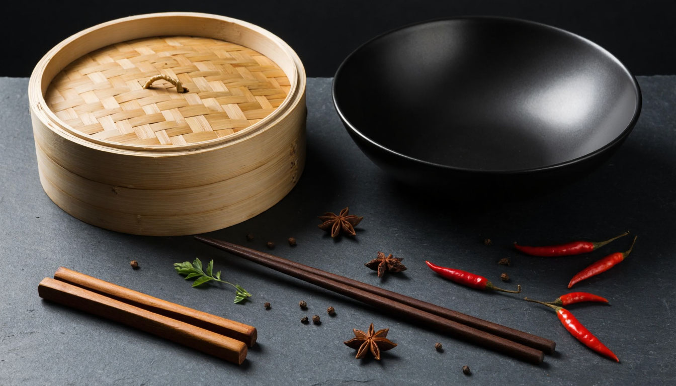 Кухонная утварь и специи для приготовления китайских закусок