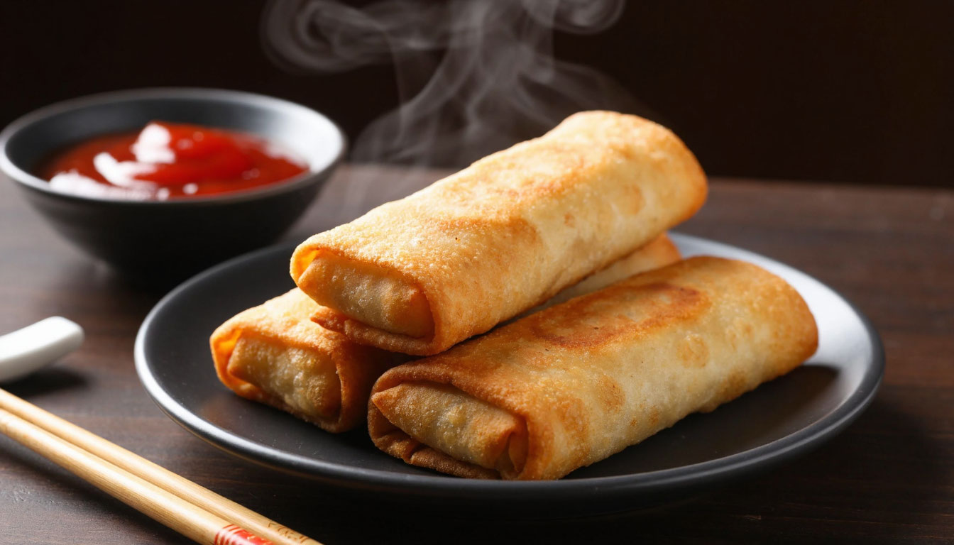 Золотистые китайские спринг-роллы с овощной начинкой