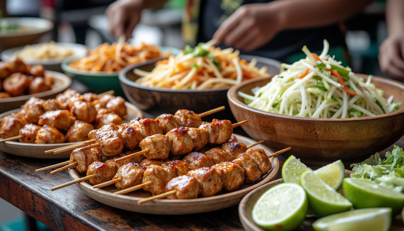 Тайские шашлычки сатай и салат сом там