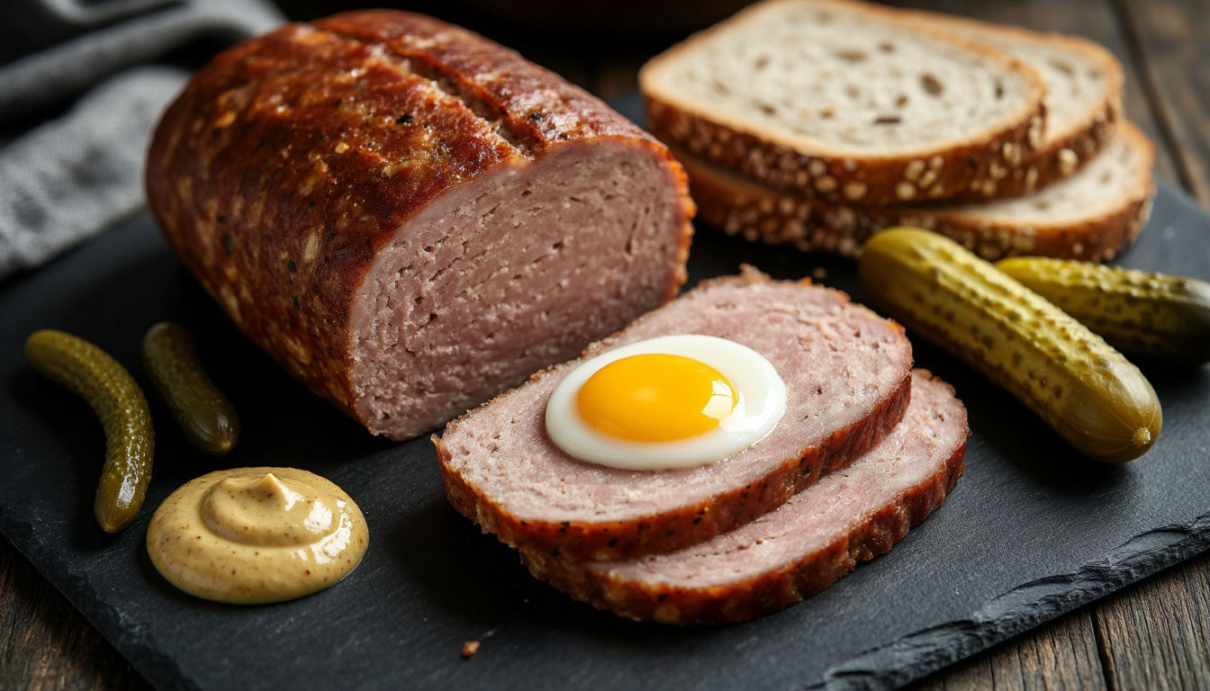 Холодная закуска из мясного рулета Фальшивый заяц