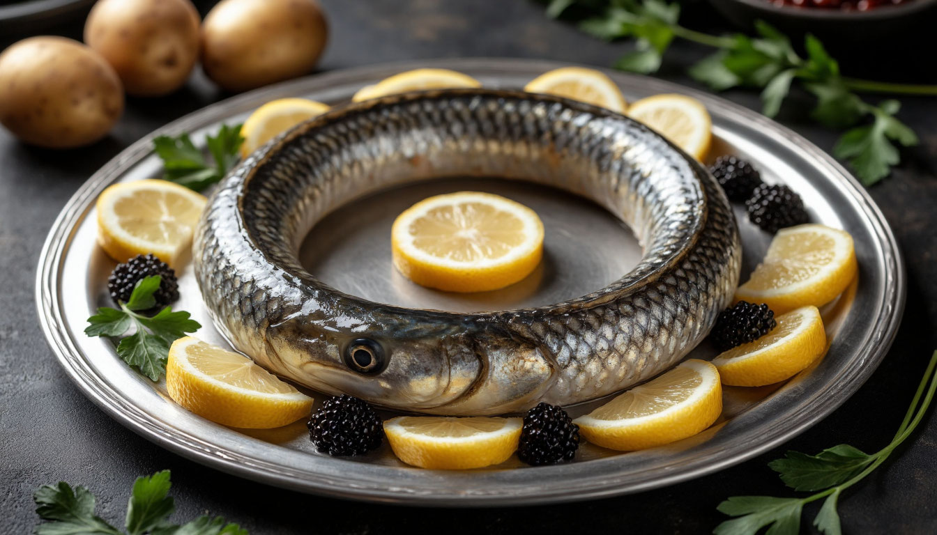 Горячая закуска из стерляди в стиле Славянского базара