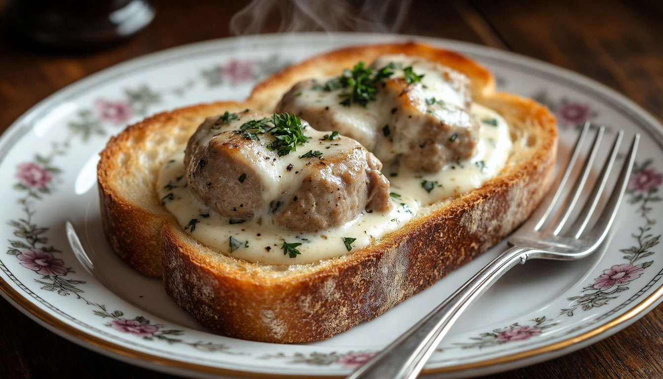 Горячая закуска запеченные мозги на гренках в русском стиле