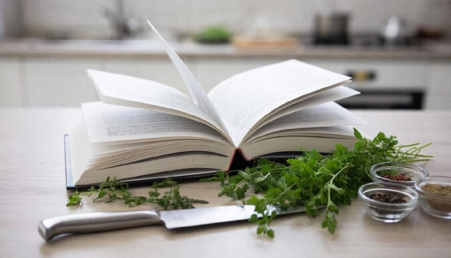 О проекте Инструменты шеф-повара и открытая книга рецептов на столе
