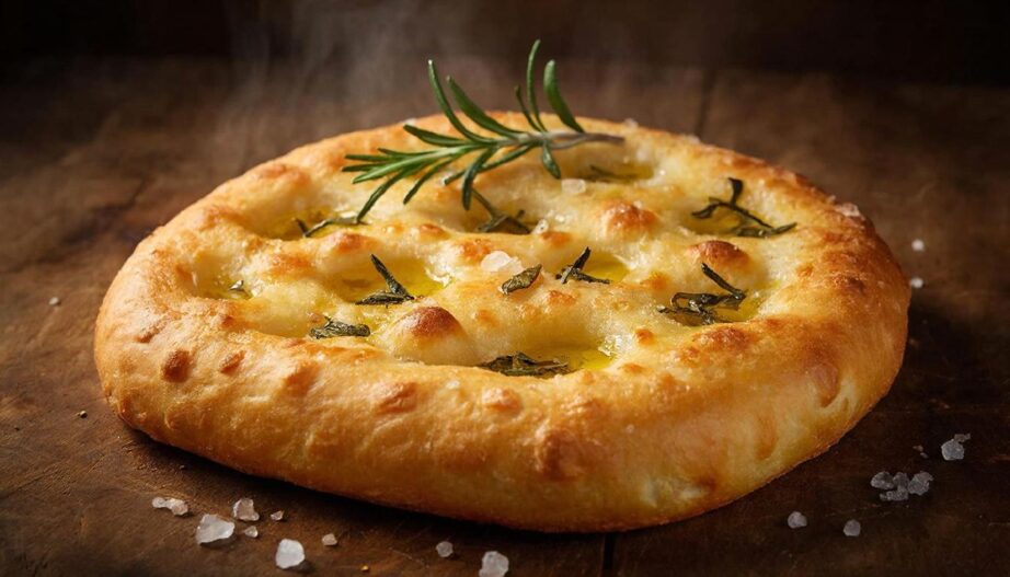 Золотистая итальянская фокачча с розмарином и оливковым маслом